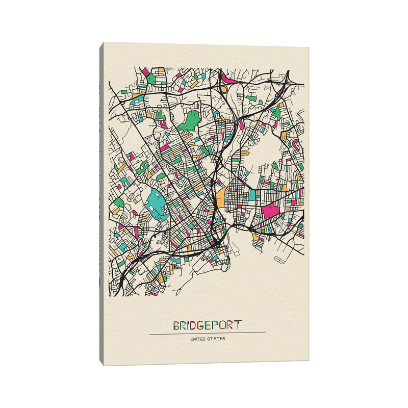 Bridgeport, Connecticut Map 1 Piece Wrapped Canvas Wall Art, 152.5 cm H x 101.5 cm W