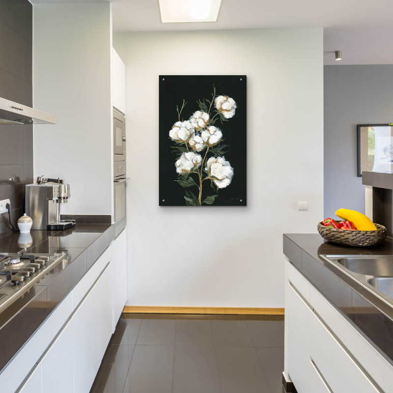 Art mural en verre rétro «Tiges de coton» par Yvette St. Amant, H 36 po x l 24 po x P 0,2 po