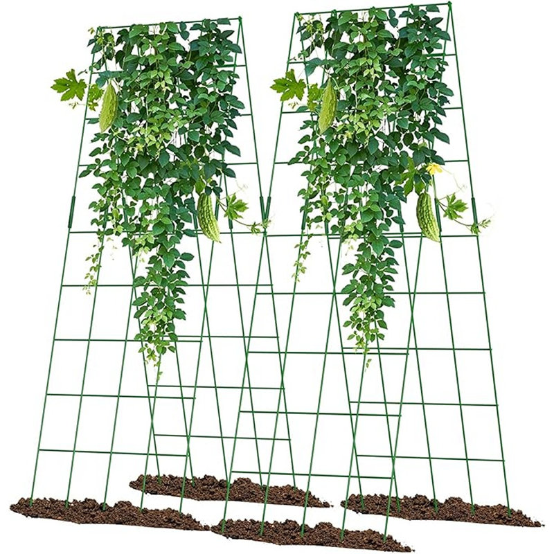 Ensemble de 2 treillis de jardin pliable en A pour lits surélevés, support de plante de concombre et de tomate avec pinces et attaches pour plantes grimpantes et fleurs