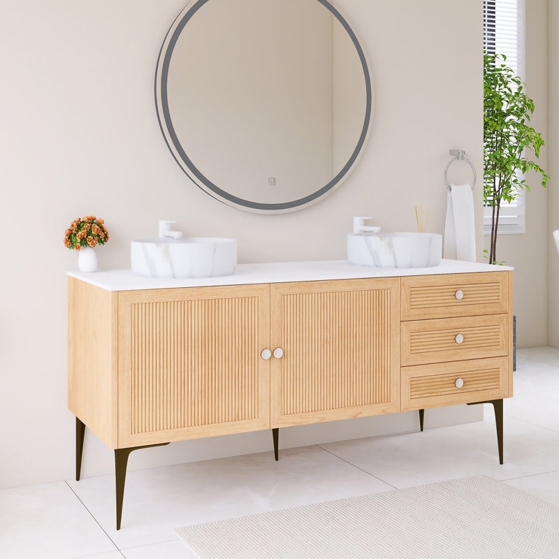 Meuble-lavabo double 60 po avec lavabo en céramique blanche