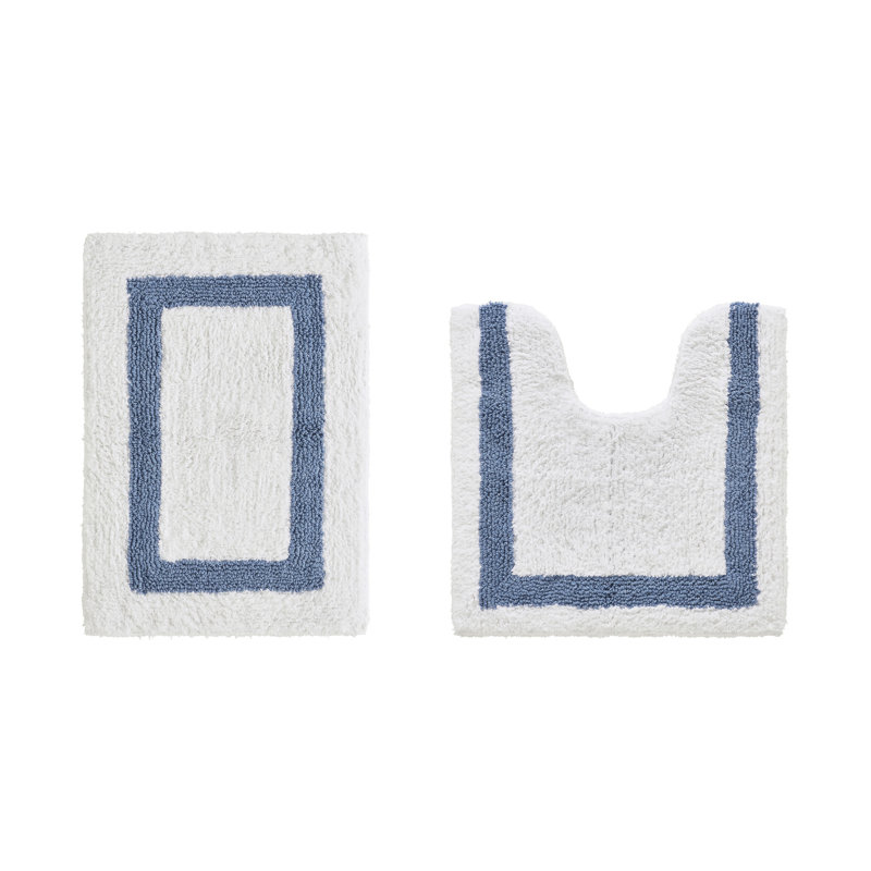 Ensemble de tapis pour salle de bain 2 pièces 100% coton 2370 g / m² Broshouse, tapis de salle de bain touffeté ultra moelleux, super absorbant certifié OEKO-TEX®, réversible, lavable à la machine, confort semblable au spa, blanc / bleu foncé
