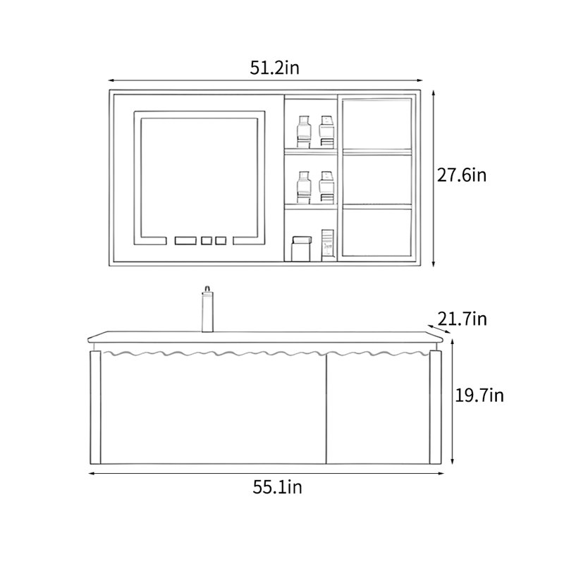 Armoire de salle de bain simple de style nordique, H 19,7 po x l 55,1 po x P 21,7 po, Blanc
