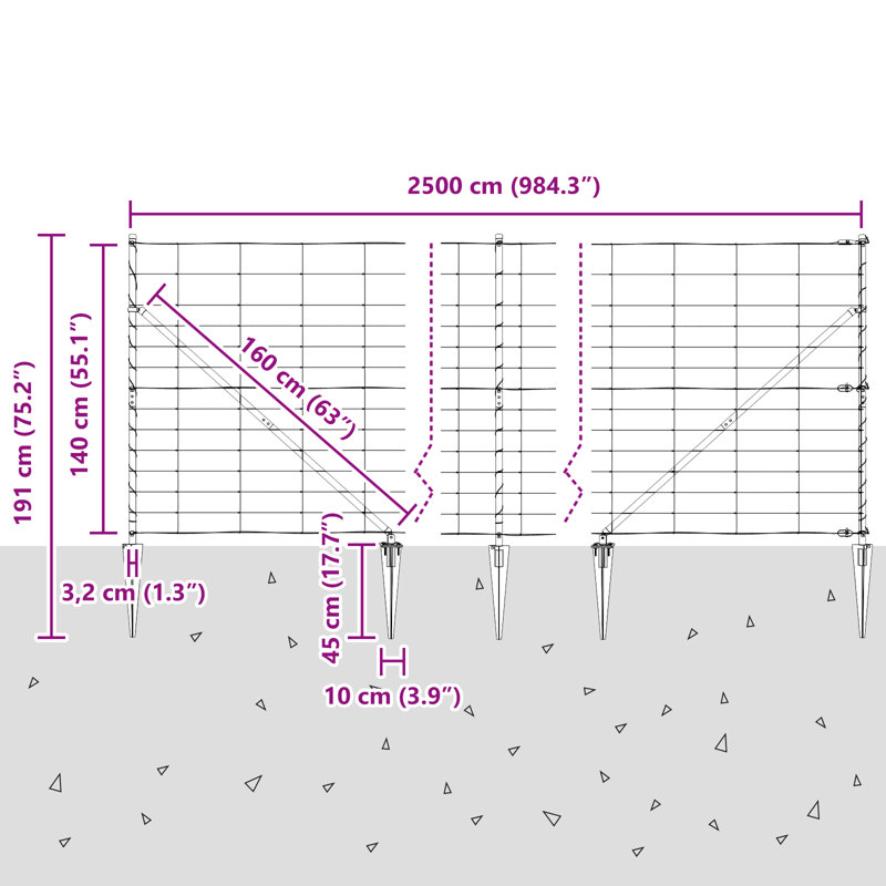 Vidaxl Field Fence Galvanized Steel, 140cm H x 2500cm W