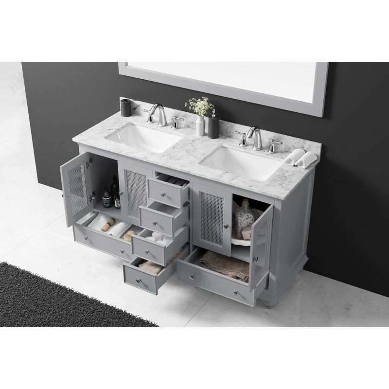 Ensemble de meuble-lavabo de salle de bain double 60 po Larry, Gris taupe