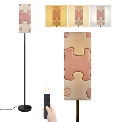 Floor Lamp Puzzle Pieces Pastel Pink Beige Abstract Soft Glossy Dimmable Modern Standing Lamp with Remote Control Footswitch Bulb Lampshade Tall Pole Corner Lamp for Living Room Bedroom Office