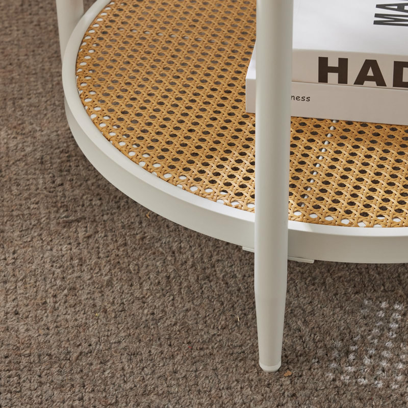 Table basse 25,6 po, Blanc, Blanc / verre ondulé