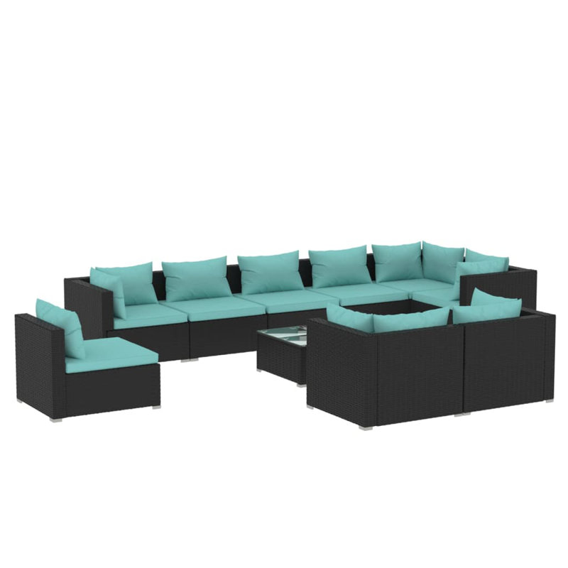 Ensemble de conversation 10 pièces, Bleu eau, Noir