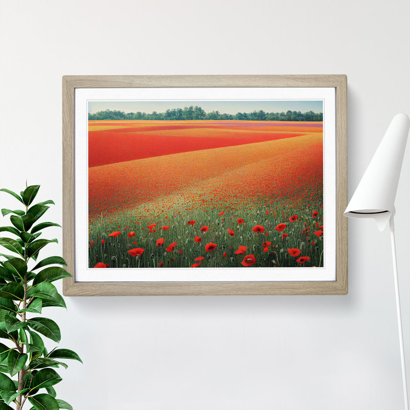 Exquisite Poppy Field Flowers 1 Piece Single Picture Frame Wall Art, 46cm H x 64cm W x 2cm D, Oak Framed