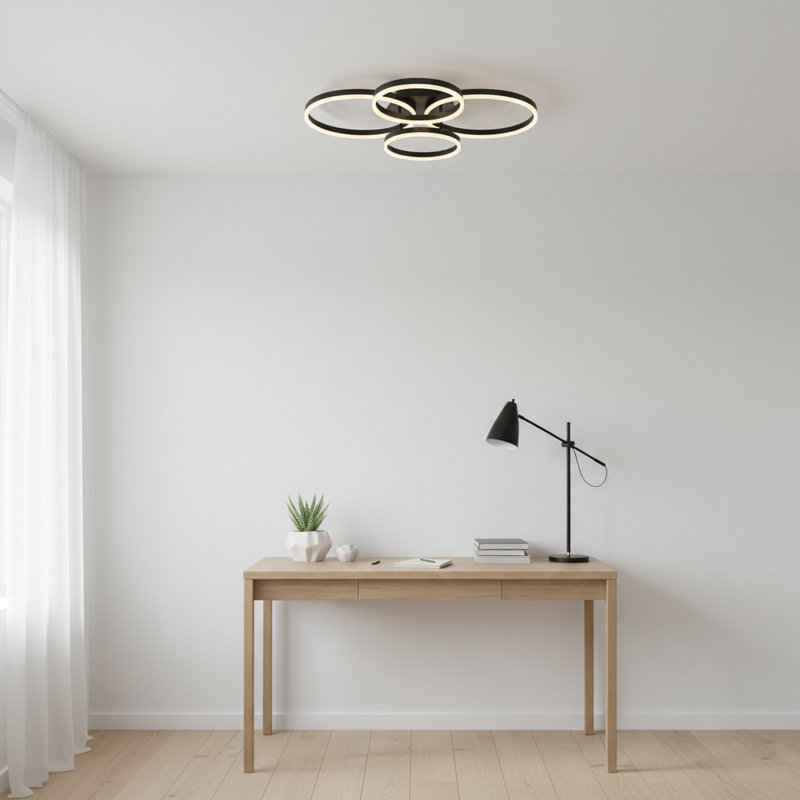 32.7 Inch Modern LED Flush Mount Light For Bedroom Remote Control, Matte Black