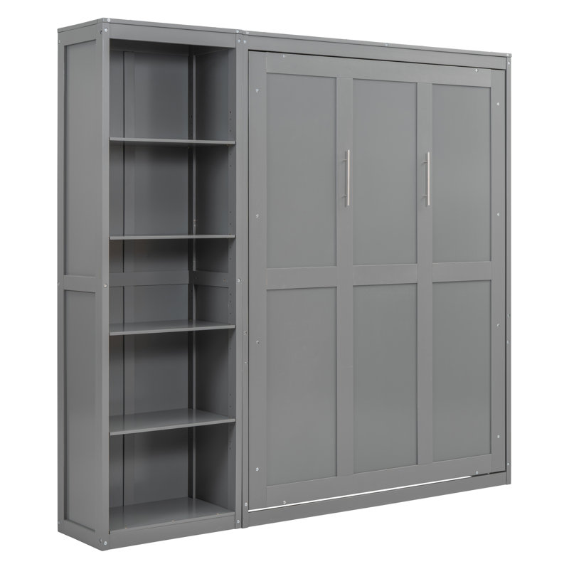 Murphy Bed Wall Bed with Shelves, Gray, Full