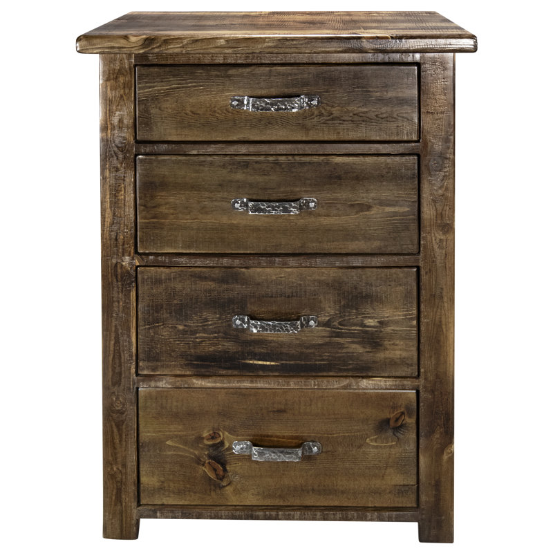 Commode 4 tiroirs en bois massif Jaynee, Brun