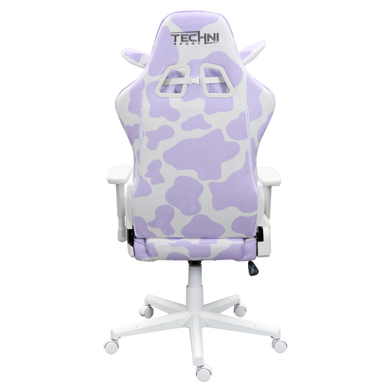 Lavender and White Velvet Ergonomic Gaming Chair with Cow Print