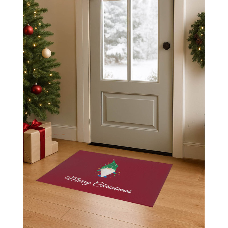 Paillasson intérieur antidérapant Merry Christmas, L 60 po x L 84 po, Rouge canneberge