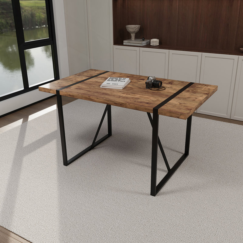 Table de salle à manger rectangulaire 1 pièce sans chaise, Black, Brown