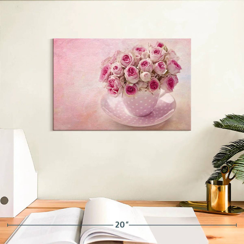 Harnek Teacup Pink Roses, 8" H x 12" W