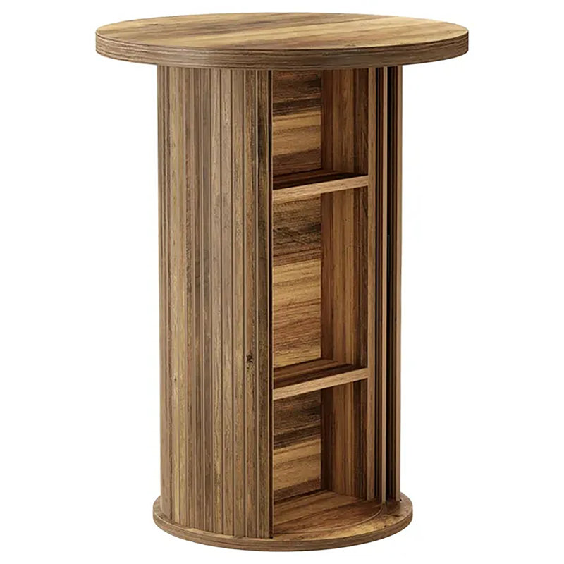 Table de bar ronde en bois d'ingénierie cannelé avec étagères de rangement à 3 niveaux, table de bar/cocktail de 90 cm de haut, résistante à l'eau et aux rayures, idéale pour un bar, une cuisine ou un café à domicile.