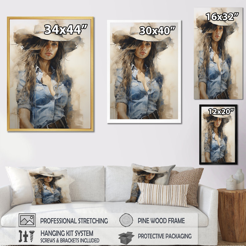Minimalisme, cow-boy bleu, reproduction d'art sur toile, Toile tendue, H 32 po x l 24 po x P 1 po
