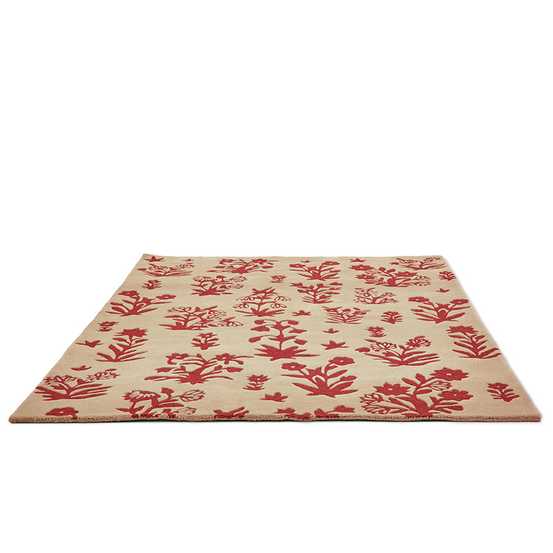 Handmade Red Floral Wool Rectangular Rug 5'7" x 7'10"