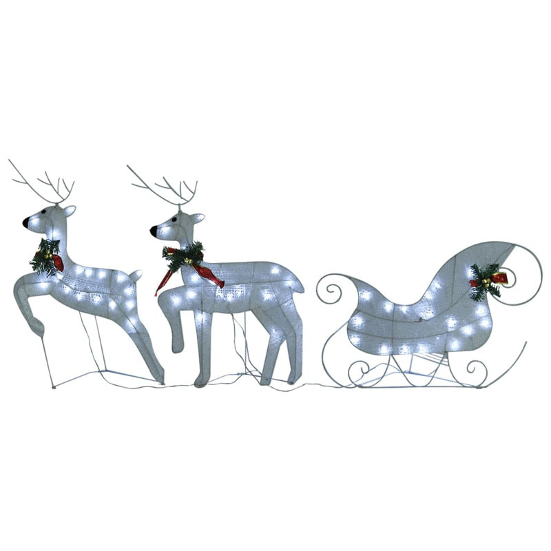 Décoration de Noël renne et traîneau avec éclairage de Noël à DEL, Blanc