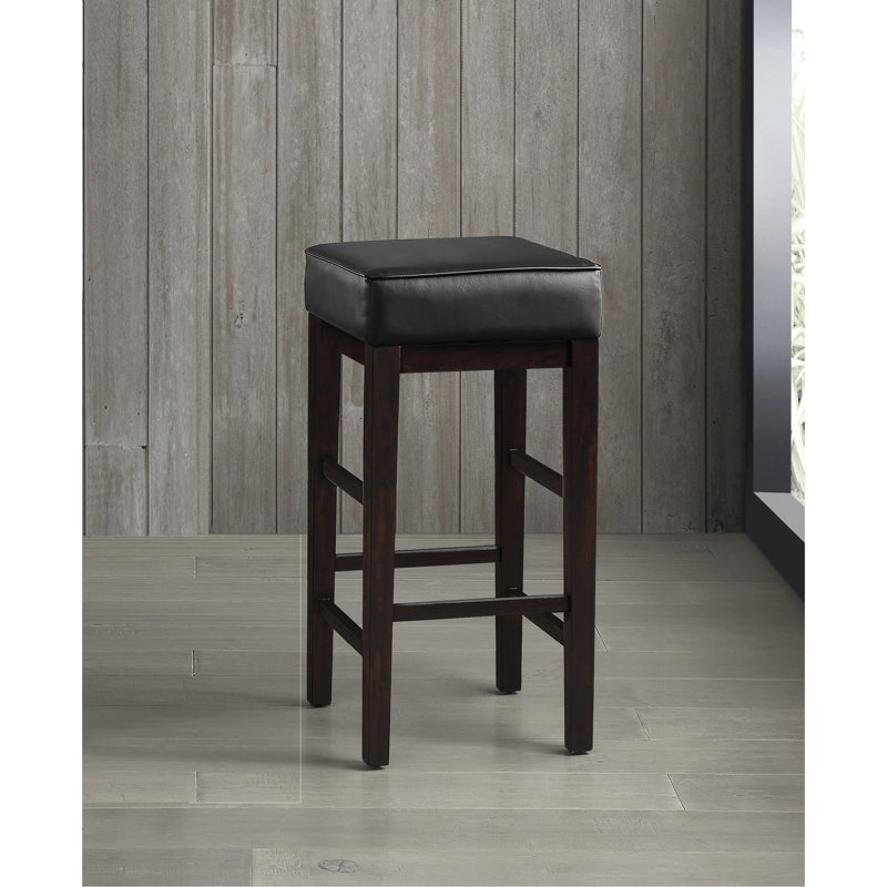 Transitional Faux Leather Seat 29-Inch Pub Height Stools Set Of 2, Solid Wood Frame, Espresso, Black