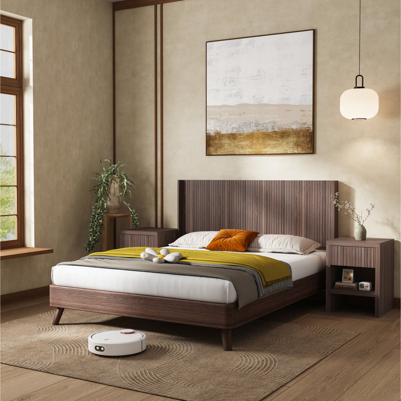 Queen Size Walnut Headboard, Modern Design With 3D Fluted Panel And Real Wood Appearance, Easy To Put Together Headboard Of Wood, Wingback Wall - Mounted Panel, For A Bedroom, Simple Up