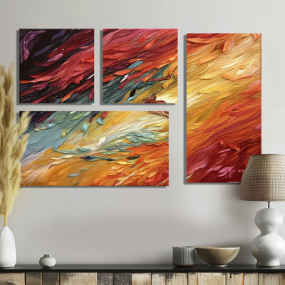Abstract Wabes In Retro Red And Orange - Shapes Large Large Wall Art 4 Pieces
