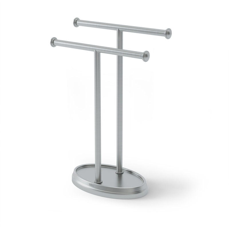 Nickel Freestanding Double Towel Stand with Tray