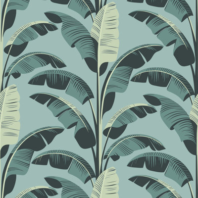 Feuille de bananier - papier peint bleu