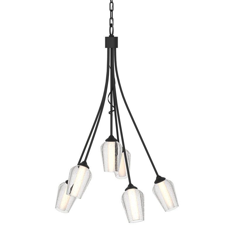 Flora 6 - Light Shaded Geometric Chandelier, Opal/Seeded, Black