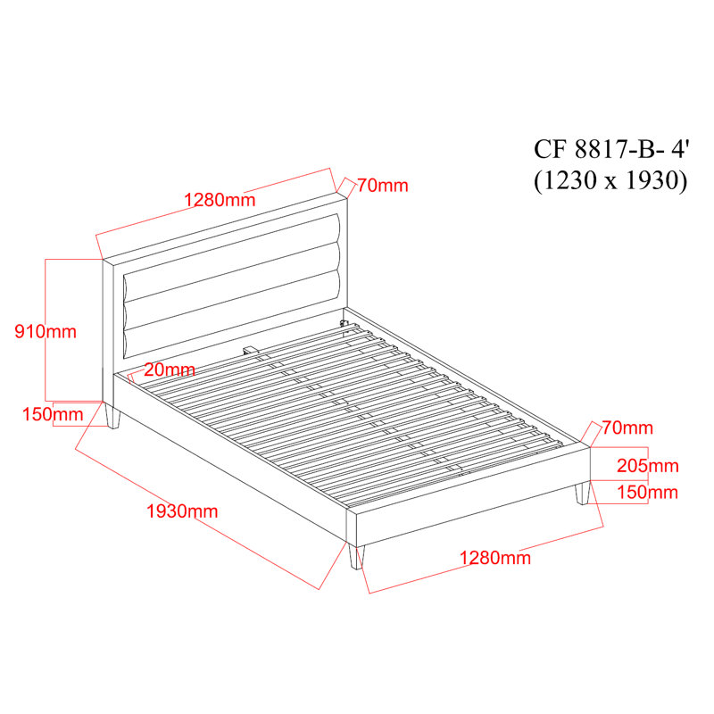 Kovi Upholstered Bed, Small Double (4') [128 x 207 cm], Blue