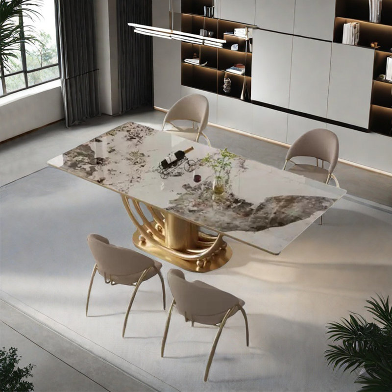 Modern sintered stone top dining table sets, 29.5"H x 70.9"L x 35.4"W 