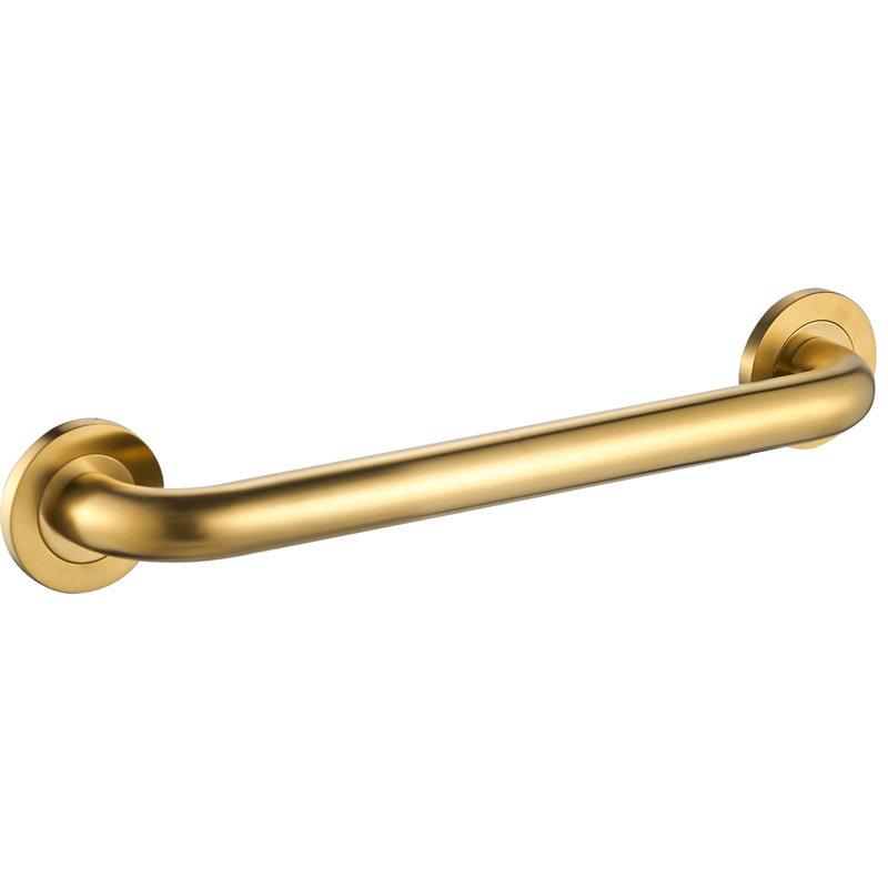 18" Wall-Mounted Round Grab Bar - Brushed Gold, Premium Brass Construction, Installation Hardware Included, Brushed Gold