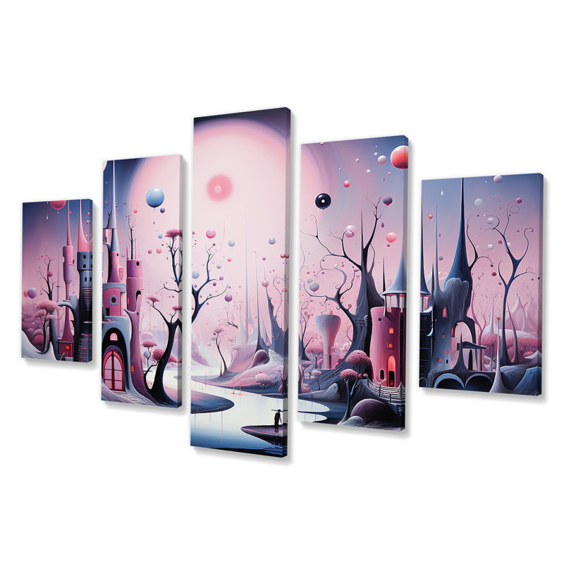  «Pink Fantasy Mushroom Forest II - Fantasy Multipanel Wall Art Decor