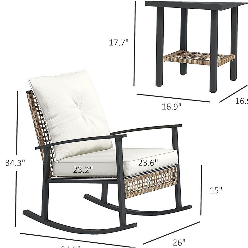 Patio Wicker Furniture Set with Button Tufted Cushions, Rattan Rocking Chairs, Coffee Table, Beige