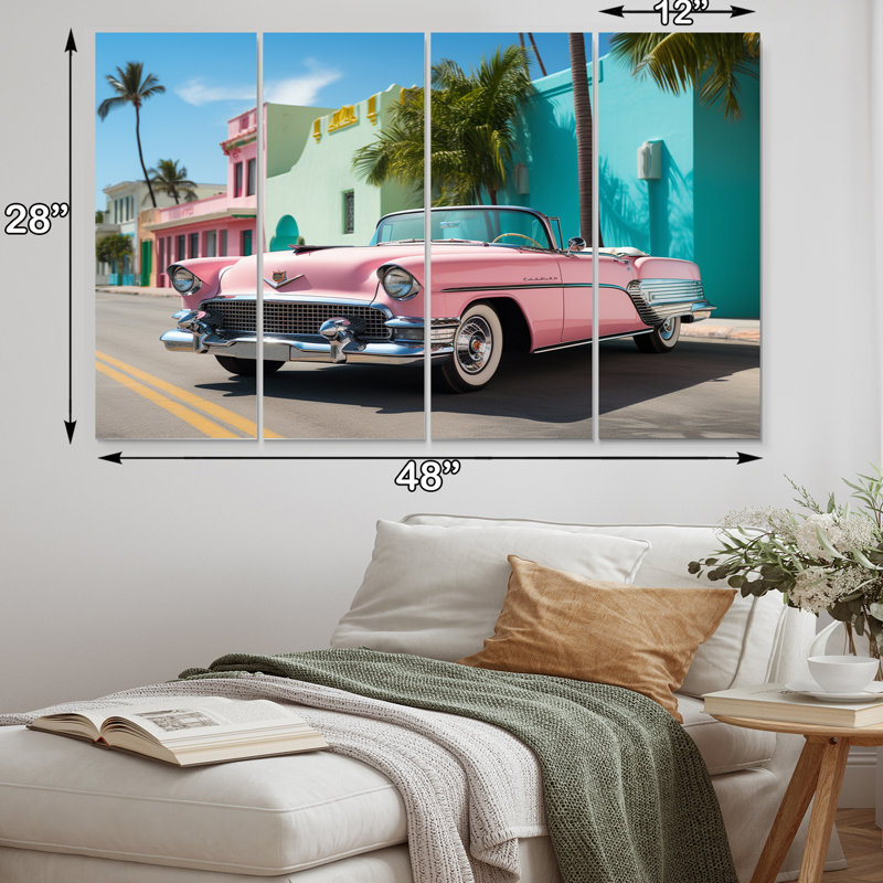 Miami Miami Cadillac II sur toile, reproduction de 4 pièces