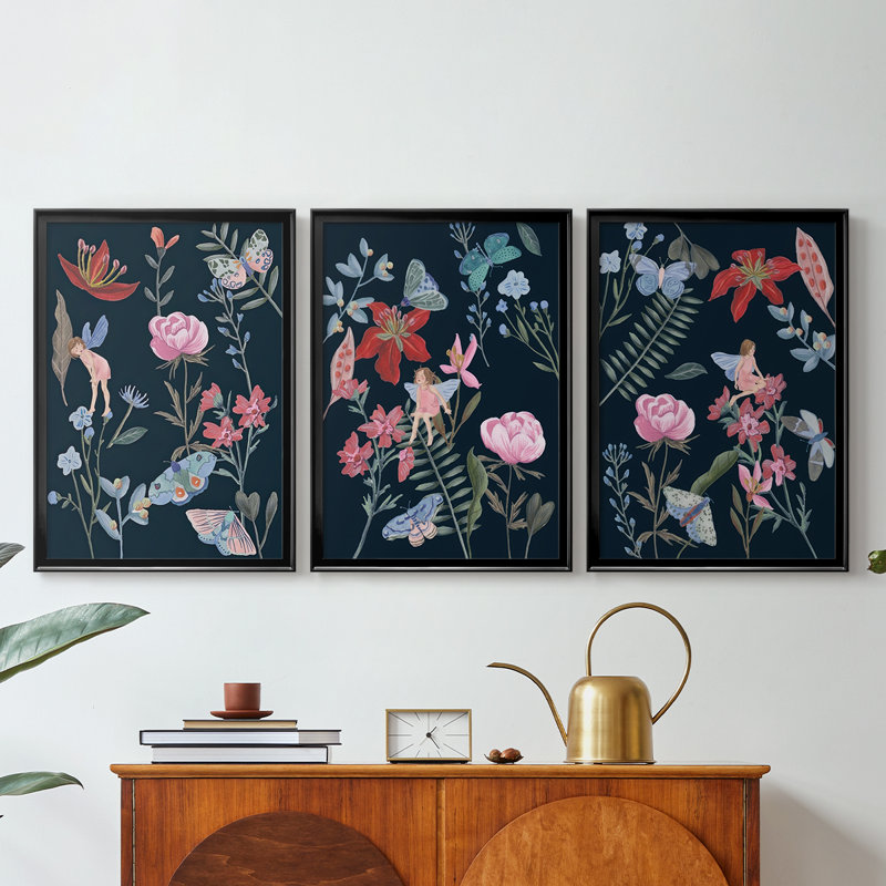 A Fairy Tale IV  -Custom Framed  Wrapped Gallery Canvas - 3 Pieces, 21" H x 30" W, Black
