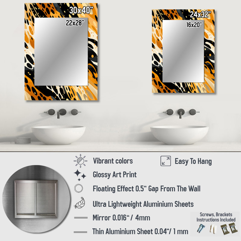 Orange And Black Modern Cheetah Print - animal print  Decorative Mirror, Animal Print Wall Mirror, Printed Metal Art