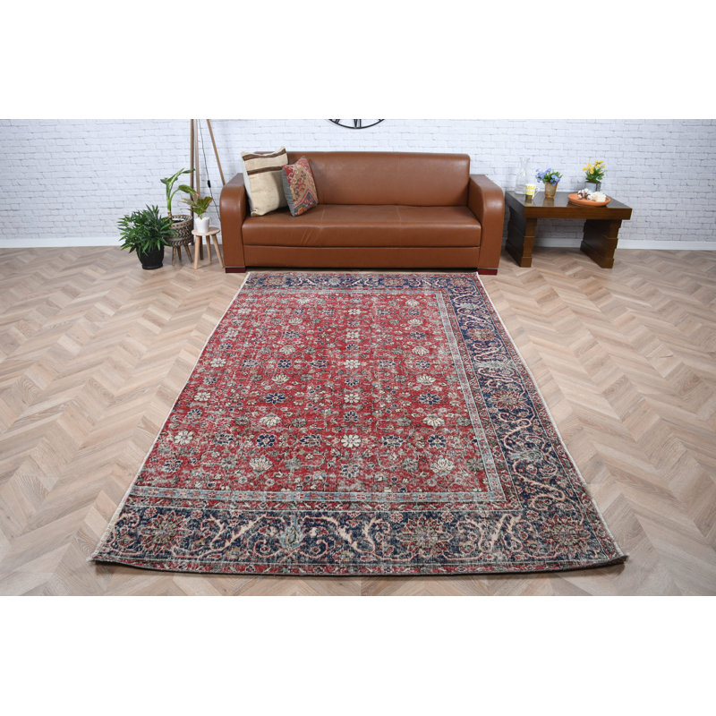 Grand tapis turc Oushak rétro rouge vif avec motif floral complexe pour le décor de la chambre à coucher