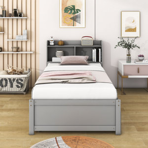 Latitude Run® Wood Platform Bed with Trundle and Bookcase | Wayfair