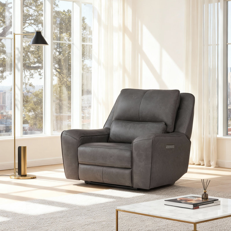 Fauteuil inclinable électrique en cuir véritable avec appui-tête réglable à zéro gravité et port USB intégré