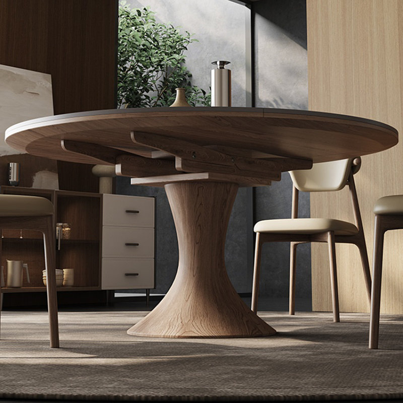 Table de salle à manger en bois fritté massif et frêne massif + bois manufacturé gris et brun