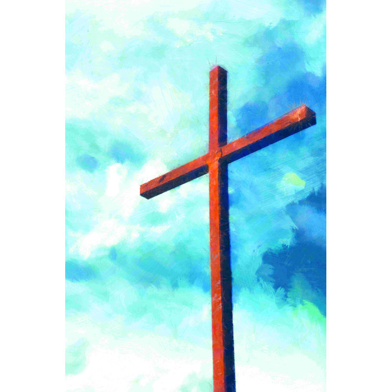 Aquarelle, croix, ciel, H 18 po x l 12 po