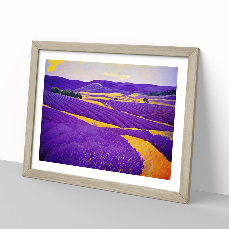 Masterful Lavender Flower Field 1 Piece Single Picture Frame Painting, 34cm H x 46cm W x 2cm D, Oak
