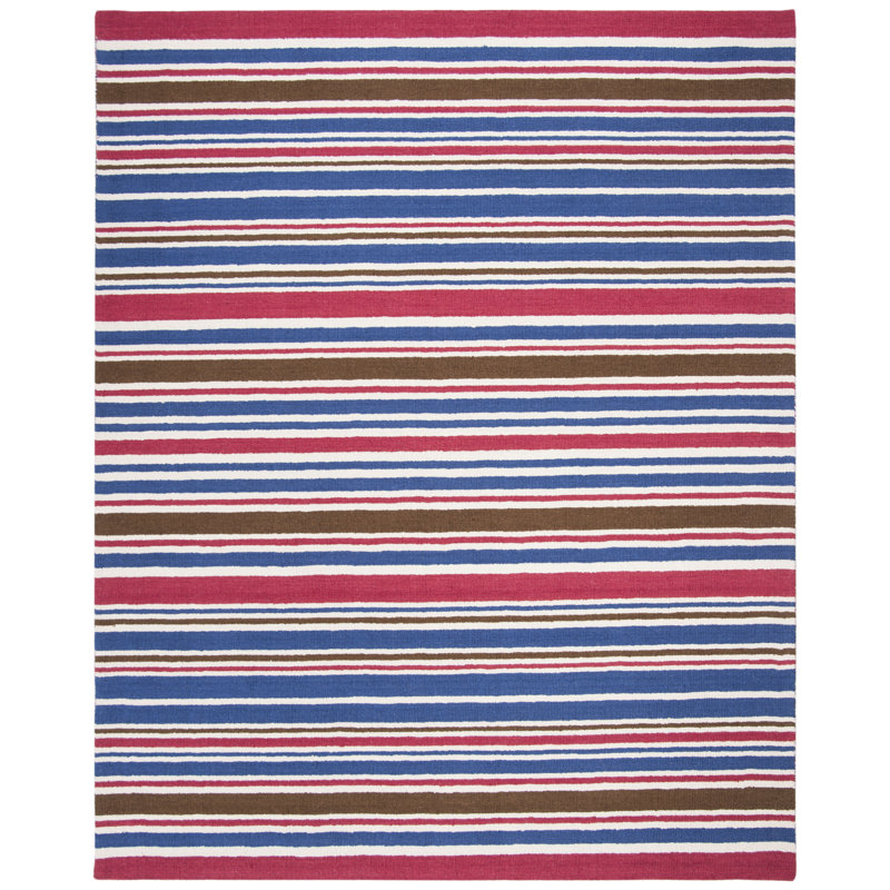 Tapis rayé en laine / coton bleu / rouge Alvardo, Rectangle 4 pi x 6 pi