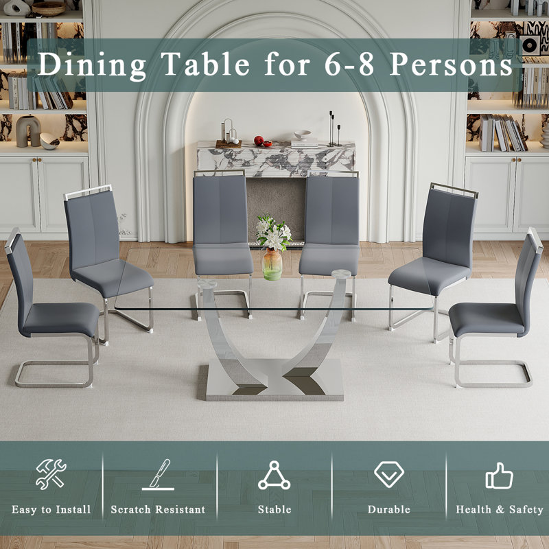 Glass Dining Table Set, 7, Grey