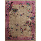 Antique Art Deco Room Size Wool Ivory, Pink Rug