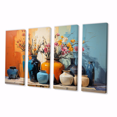 «Blue Italian Pottery Expressions - Boho Pottery», art mural 4 pièces