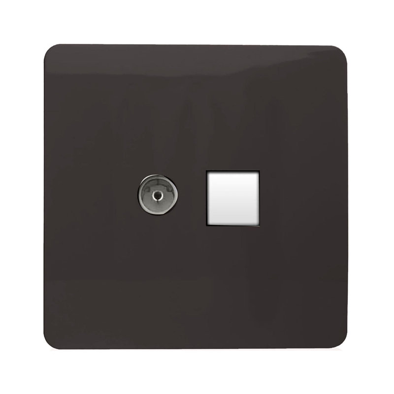 Trendi Switch 2 Gang TV Co-Axial & RJ45 Cat 6 Modern Designer PC Ethernet Sockets, Dark Brown