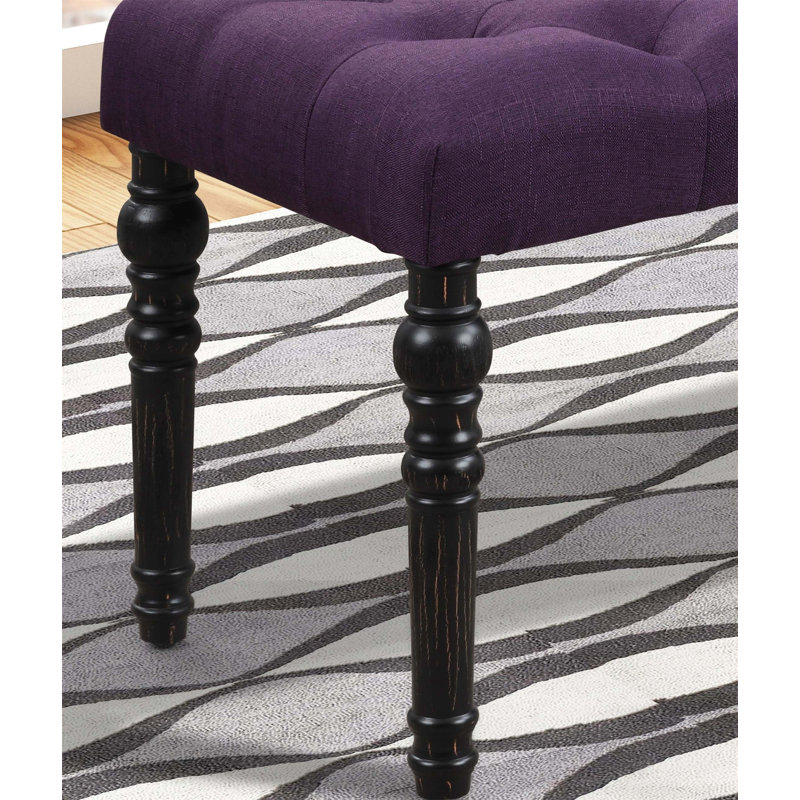 Leviton Fabric Tufted Turned Leg Dining Bench, Elegant And Durable Seating For Any Dining Space, Purple