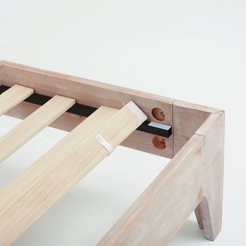 Modern Solid Pine Platform Twin Bed Frame, Twin, White Wash